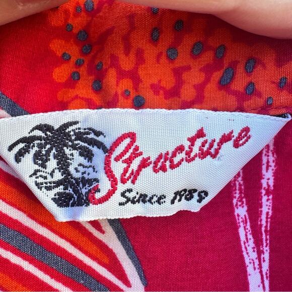 Structure Red Hawaiian Surfboard Floral Camp Shirt 100% Cotton Men's Size XL - Picture 10 of 11